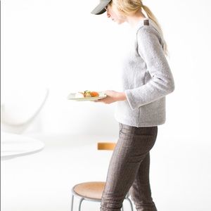 Emerson Fry Herringbone Side Zip Front Back Pleat Straight Leg Trousers Pants
